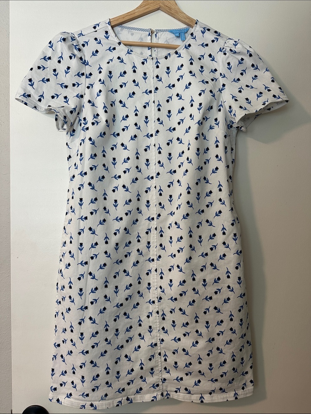 Draper James White Denim Cotton Dress with Blue Floral Print